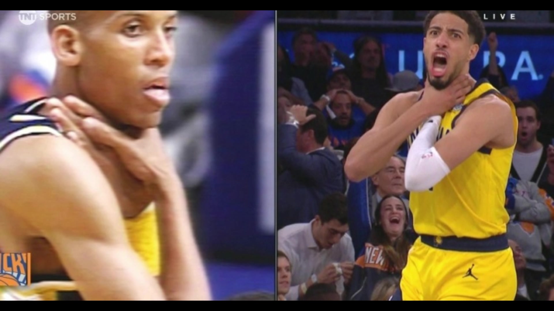 金年会体育哈利绝平锁喉致敬雷吉-米勒 场边解说米勒大笑😄开心得像个孩子